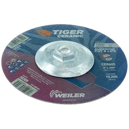 Weiler 6" x .045" TIGER CERAMIC Type 27 Cutting Wheel CER60S 5/8-11 Nut 58310